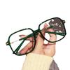 Personalized Anti-Blue Light Square Glasses Frame, Female Round Face, Plain Face And Thin Green Large Frame Flat Light Mirror Frame