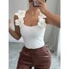 New 3D Floral Elegant Spring/summer Knitted Vest Solid Color Slim Fit Shirts Sweet Tank Tops Casual Simple Sleeveless Blouse