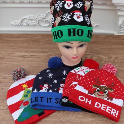 ON SALE! 2024 New Year LED Knitted Christmas Hat Beanie Light Up Illuminate Warm Hat For Kids Adults New Year Christmas Decor