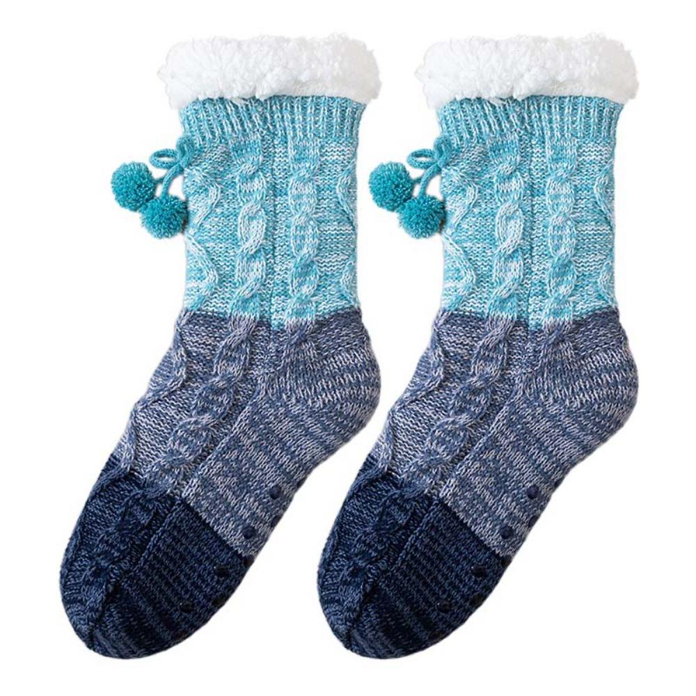 

Patchwork Plush Floor Socks Anti Slip Winter Strip Socks Simple Thick Thermal Socks Men Women синий