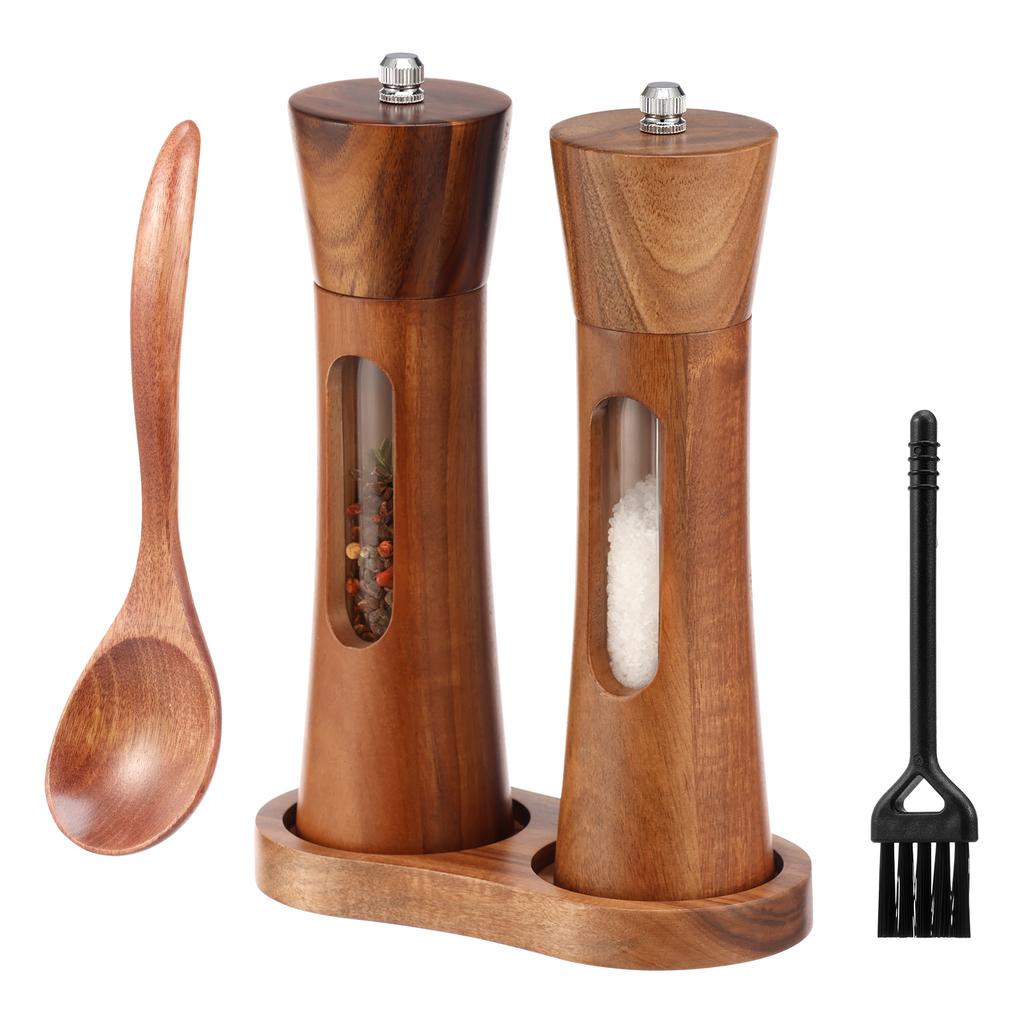 1 Set Manual Salt and Pepper Grinder Wooden Adjustable Coarseness Multi-purpose Spices Grinder 7.87 Inch Salt Pepper Grinder Set