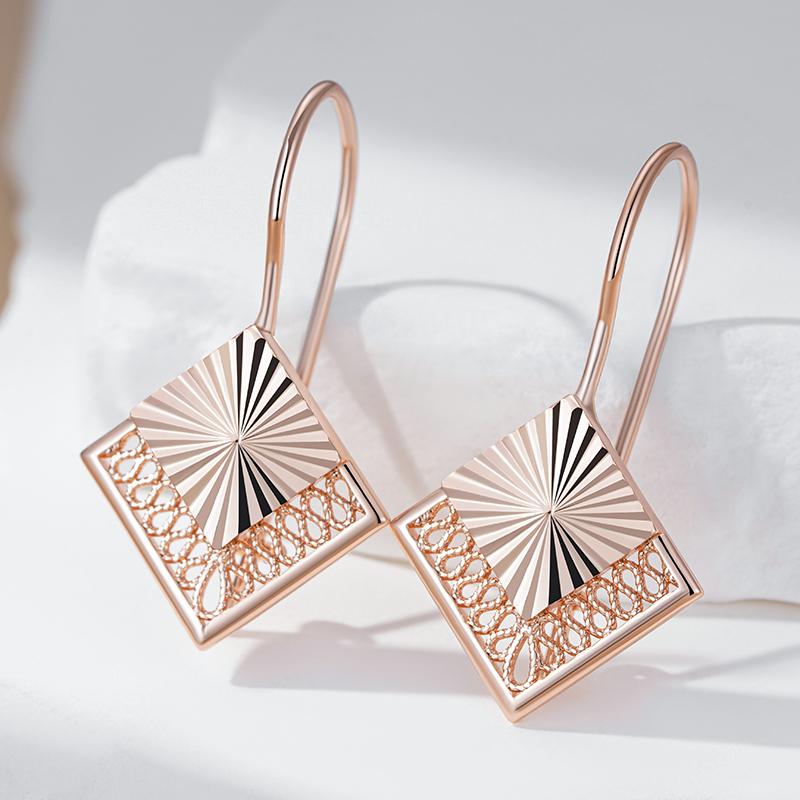 Unusual  Rose Gold Color Long Drop Earrings For Women Geometric Hollow Flower Accessories Daily Vintage Jewelry