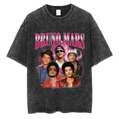 Rapper Hip Hop de Rua Bruno Mars The Romantic Tour 2026 Camisetas Vintage Lavadas Masculino Feminino Moda Punk Gótica Algodão Manga Curta Camiseta Streetwear