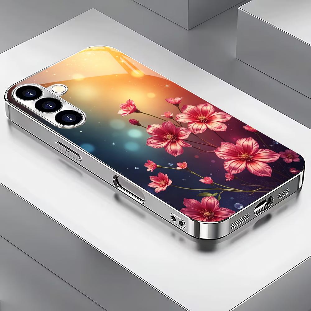 

Flower design silver plated glass phone case suitable for Samsung Galaxy S26 S25 S24 S22 S21 S20 FE/Ultra/Plus hard case GalaxyS24FE
