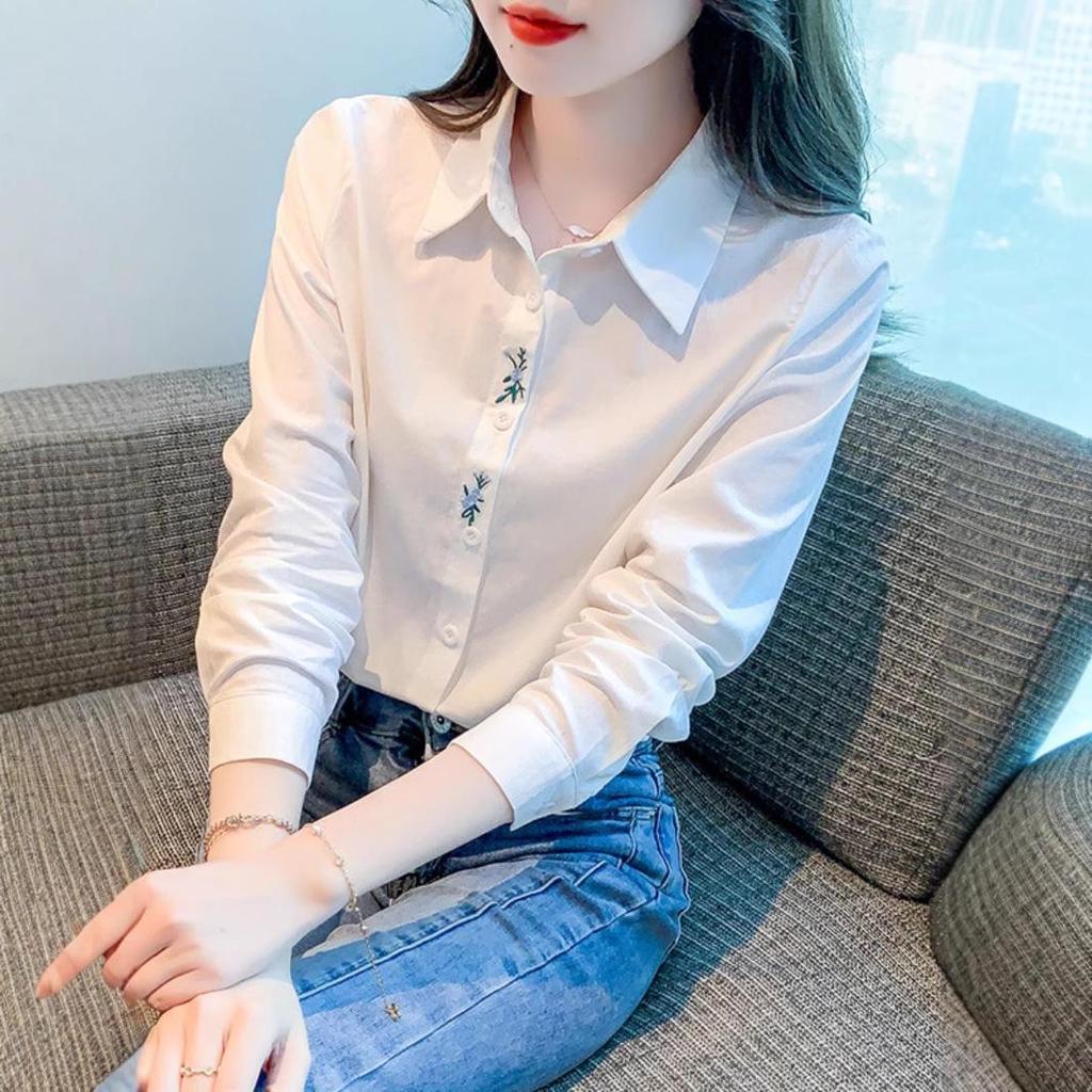 2025 Jarní dámská vyšívaná halenka s dlouhým rukávem - Ležérní a všestranná