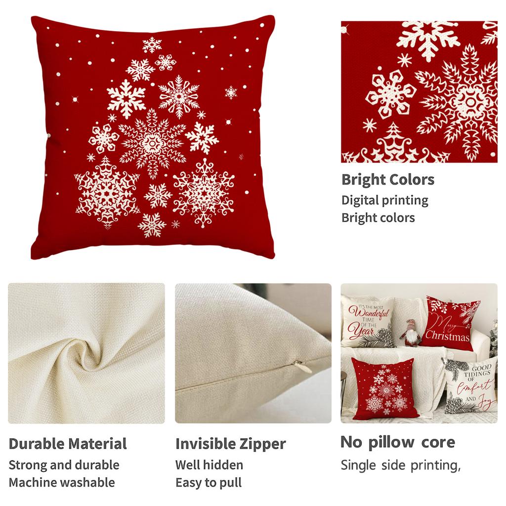 1Pc/4Pcs Merry Christmas Pillow Cover, Christmas Tree Snowflake Santa Claus Reindeer Home Decoration Sofa Cushion Cover