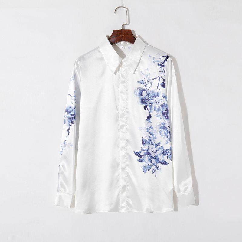 

Женская одежда осень 2024 K-стиль Свежий принт Элегантный лацкан Однобортная Свободная Длинные рукава Легкая и мягкая рубашка White Print M