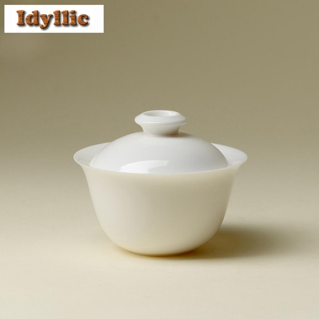 120ml Jade Clay Sweet White Glaze Porcelain Gaiwan Aesthetic Tea Tureen Tea Bowl with Lid Kit Tea Making Cover Bowl Teaware Gift