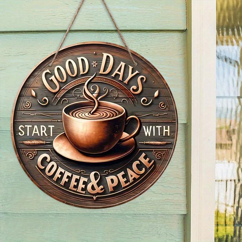 Good Days Wooden Sign with Coffee Theme - Retro Round Sign with Inspirational Quote - Ideal for Kitchen, Home, Office, Cafe Decor