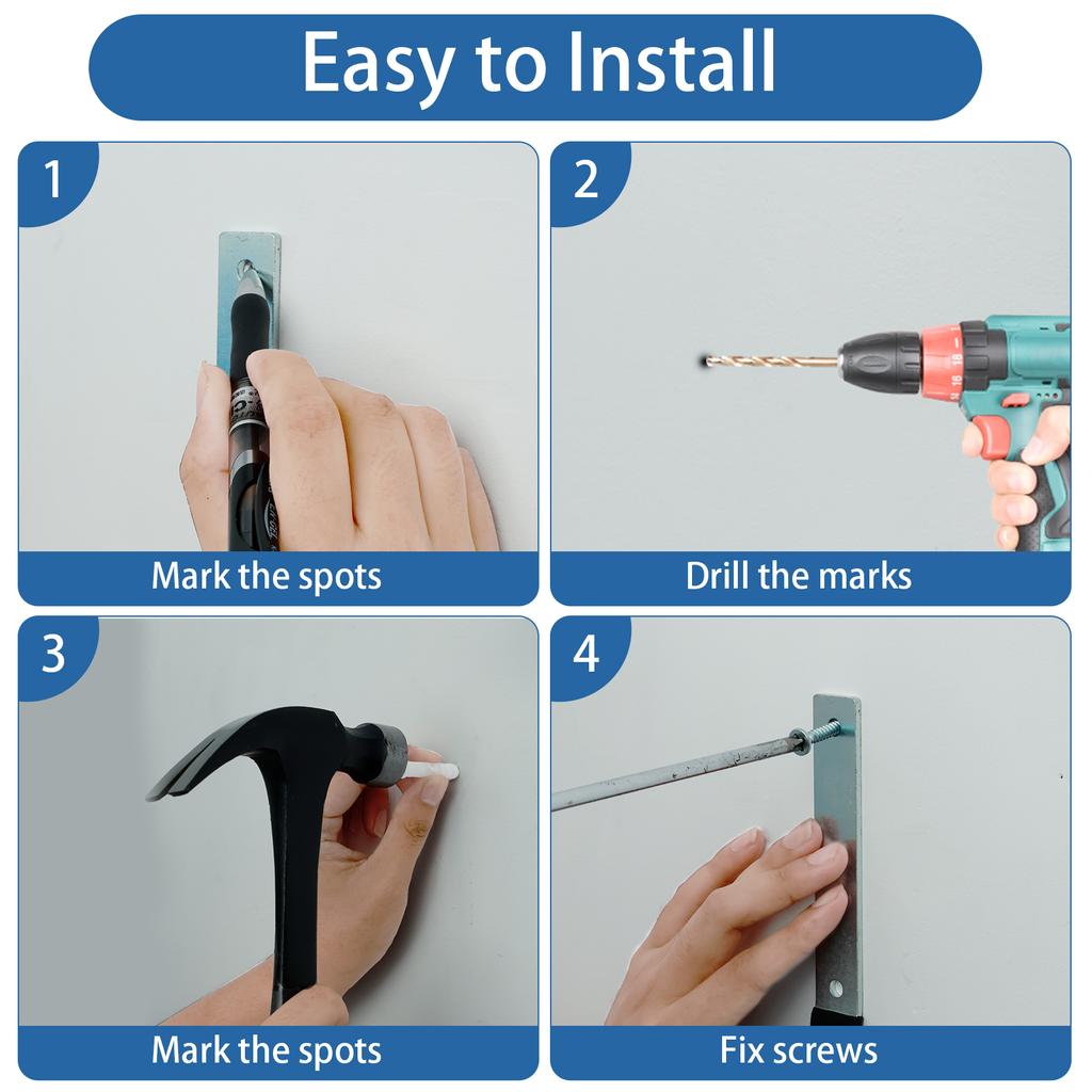 4Pcs Garage Utility Hook Set Wall Mounted Garage Storage Hanger Hook with Screws Steel L-Shape Power Tool Wall Hanger Anti-Slip