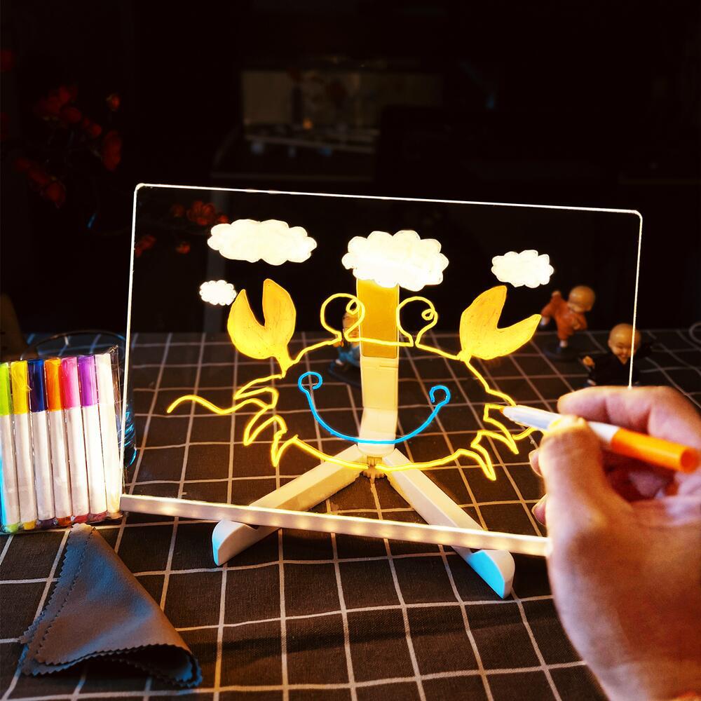 Children's Light-Up Drawing Board with DIY Pack, Transparent Coloring Surface, Small Erasable Blackboard for Graffiti.
