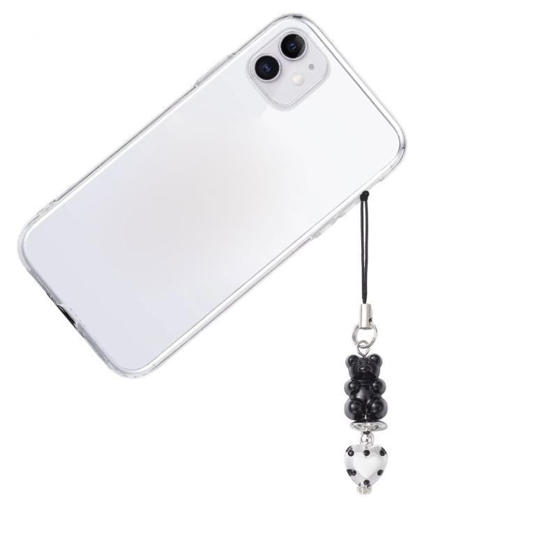 2 Stück Bär Handyband Bunt Telefonkette Handgefertigt Glasherz Handy Lanyard Anhänger Schlüsselanhänger für Geldbörse Taschen