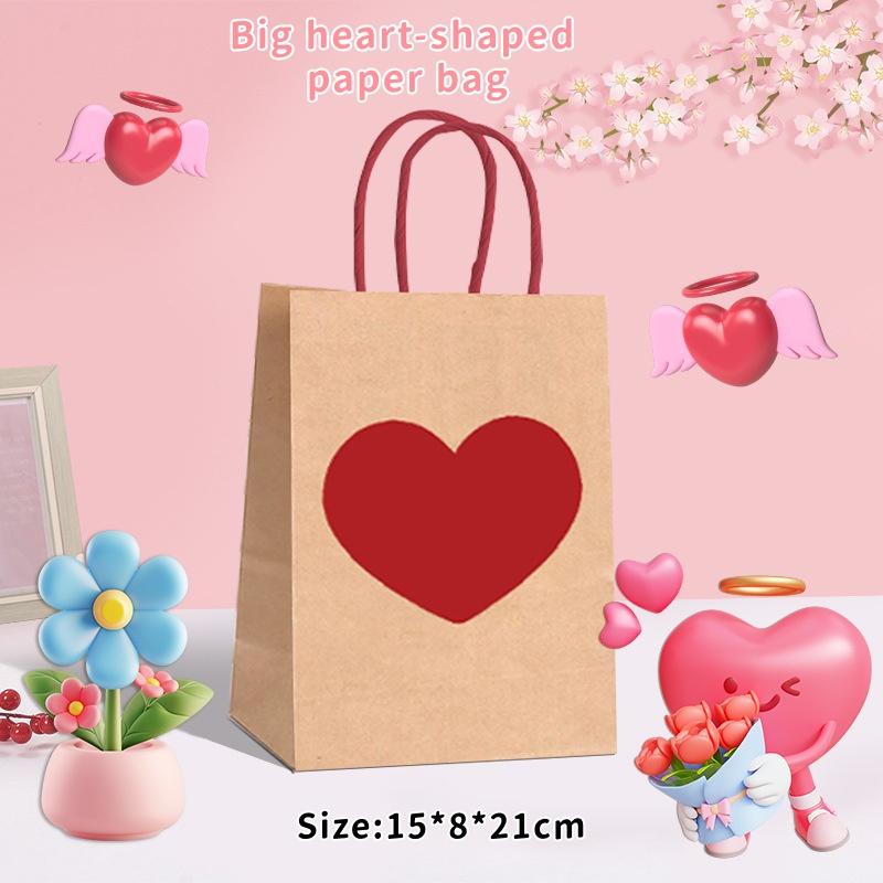 

10Pcs High-Capacity Red Heart-Shaped Kraft Paper Gift Bags With Handles & Tags Festival Supplies Perfect For Valentine S Day A1