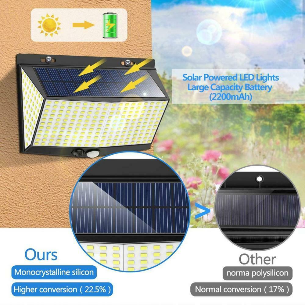 Solar Sensor Lights PIR Motion Sensor Lamp 288LED Outdoor IP65 Waterproof for Porch Garden Patio Yard Garage Pathway with 3 Mode