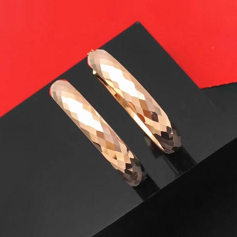 Exquisite Russian 585 Purple Gold Prismatic Smooth Car Flower Laser Earrings Rose Gold Plated Shiny Circle Earrings