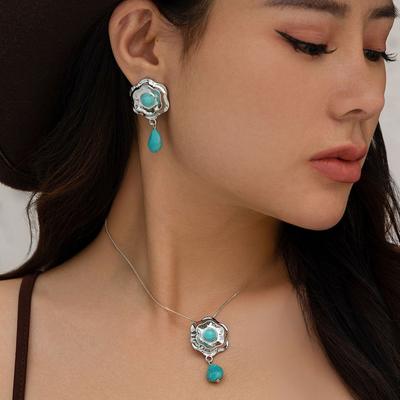 Accesorii Blugi Etnic Turcoaz Pandantiv Colier Metalic Vintage Picătură Colier