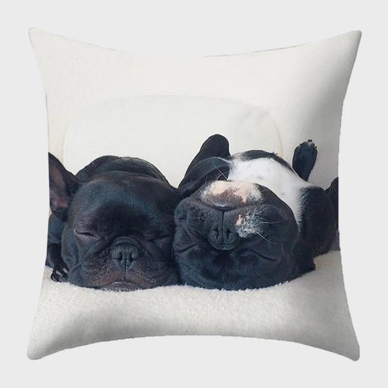 Bulldog Polyester Cushion Cover Modern French Bulldog Pillowcase Sofa Throw Pillow Cover Decorative Pillowcase For Couch Bed Car