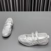 Europäisches Rindsleder Ballerinas Damen 2025 Sommer neue silberne Klettverschluss Freizeitschuhe Mary Jane Schuhe Damen leichte Mund Einzel Schuhe