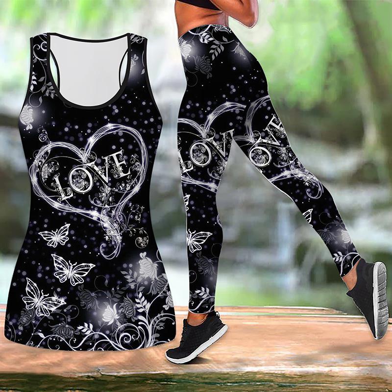 

Love Heart Print Yoga Outfit for Women Fashion Workout Leggings Fitness Sports Casual Yoga Pants 8XL сірий