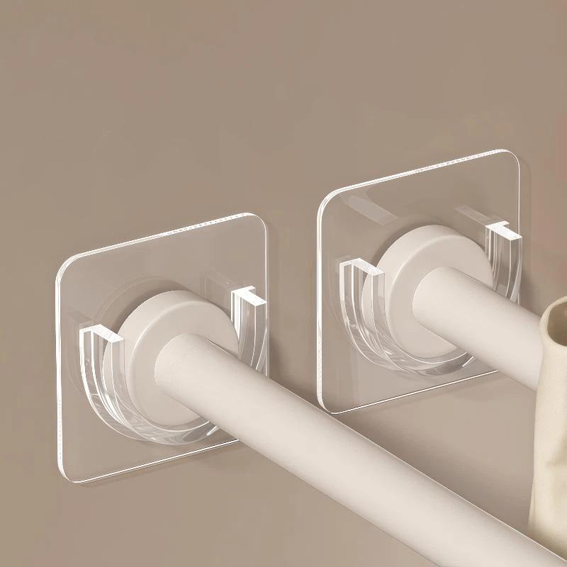 4 Pcs Transparent Adhesive Curtain Rod Brackets No Drilling Strong Load Bearing For Bathroom Bedroom Home Use