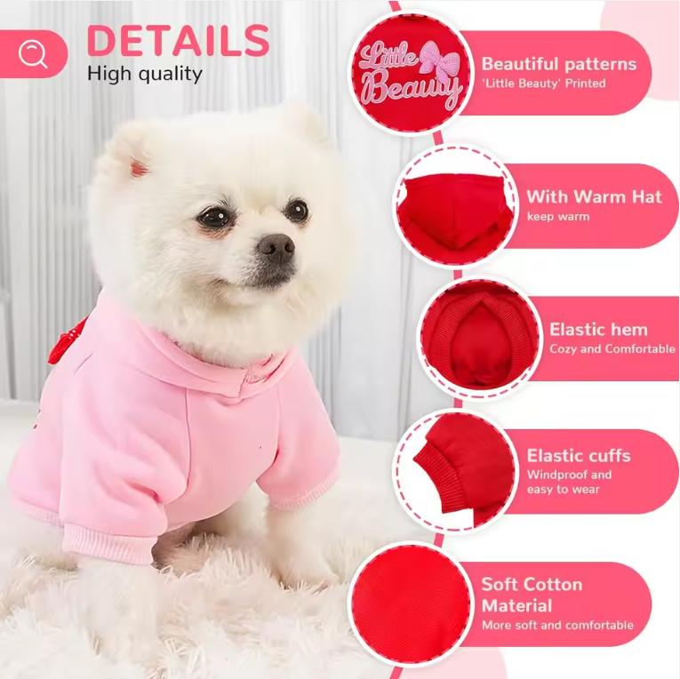 Autumn Winter Dog Clothes for Small Medium Dogs Girls,Fleece Lined Dog Hoodies Sweater Puppy Sweatshirt Chihuahua Yorkie Apparel