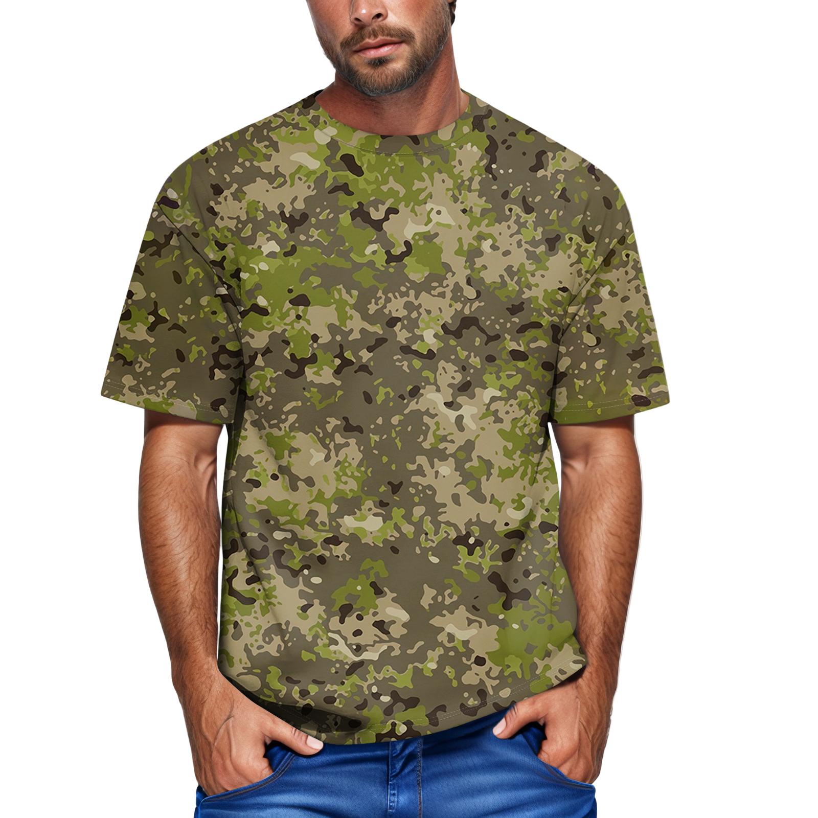 

Men’s Short Sleeve Crew Neck T Shirt with Camouflage Print Comfortable Regular Fit Casual Style for Everyday Wear L зелёный