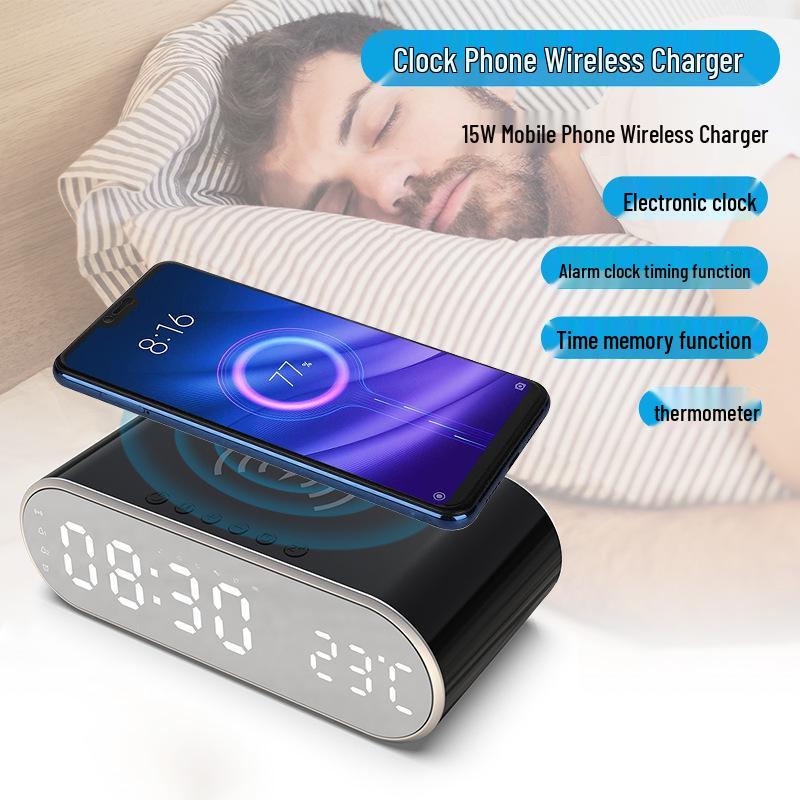 Multifunctional Alarm Clock with 15W Wireless Charging, LED Display, and Perpetual Calendar
