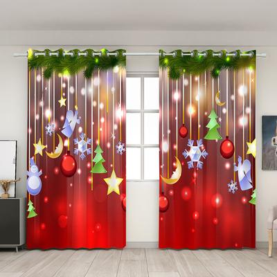 Cartoon Happy New Year Christmas Red Green Window Curtains For Kids Bedroom Living Room Bathroom Kicthen Door Hall Home Decor