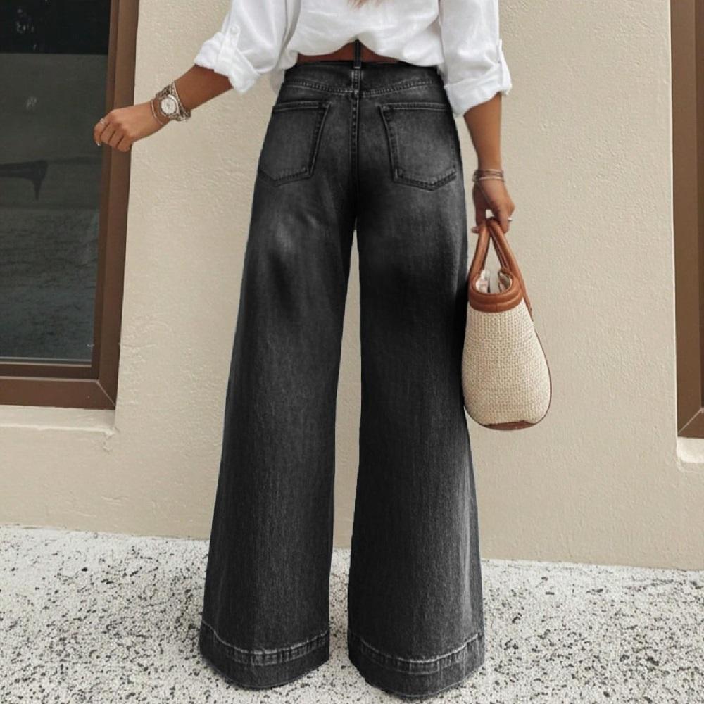 Women Vintage Denim Jeans Ladies Casual Wide Leg Straight Pants Full Length Long Pant