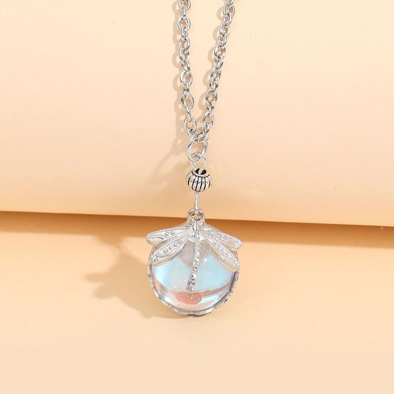 1Pcs Carving Blue Stone Accessories Vintage Bronze Color Dragonfly Women Necklaces And Pendants