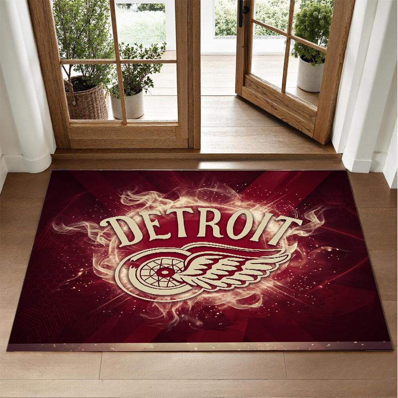 Detroit Red Wings Design Crystal Velvet Rug Soft Decorative Mat for Bedroom Entrance