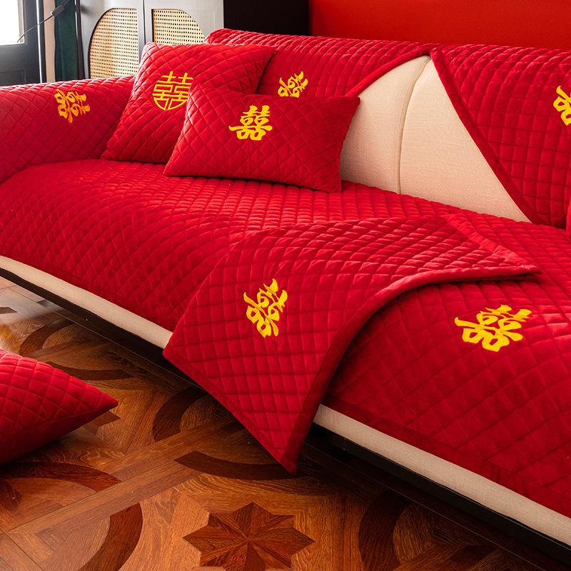 Perna de canapea pentru celebrare nunta rosie patru anotimpuri universala husa canapea rosie perna moderna simpla nunta vintage