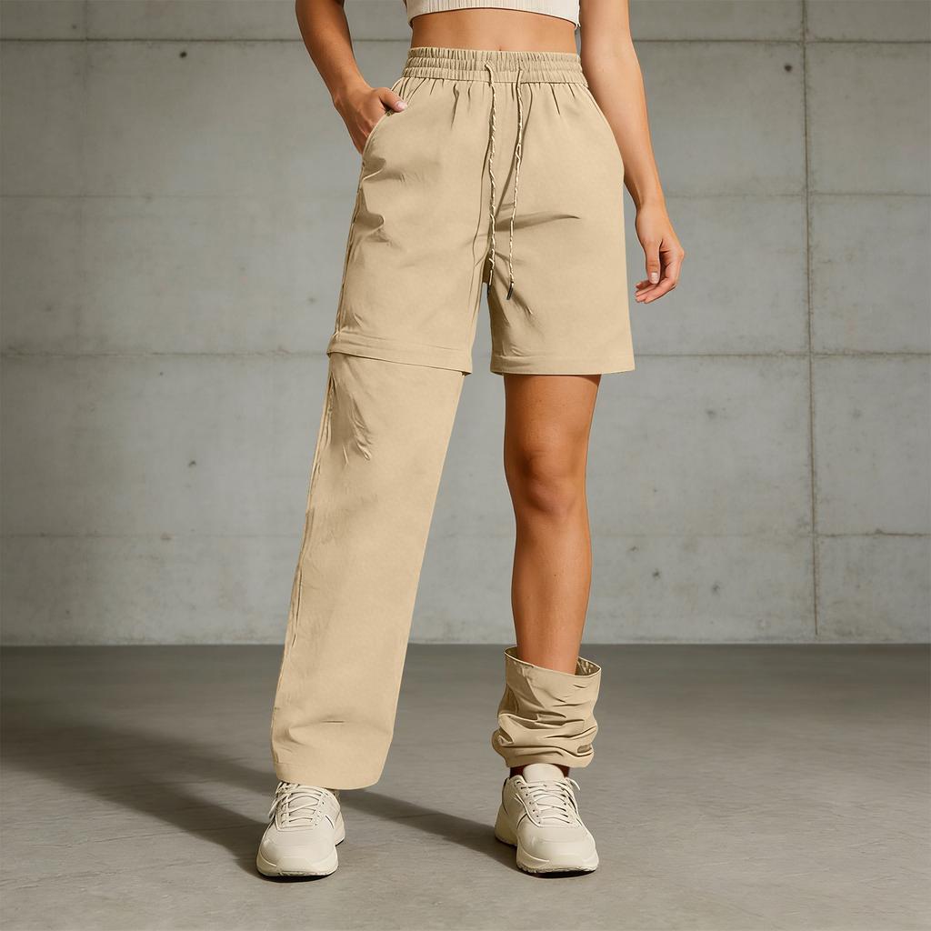 Women's Loose Straight-Leg Pants with Drawstring, Detachable Cargo Pants