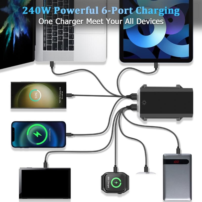 240W Charging Adapter 6 In 1 140W USB Type C Digital Display Fast Charging Station for Mobile Phone Laptop Electronics