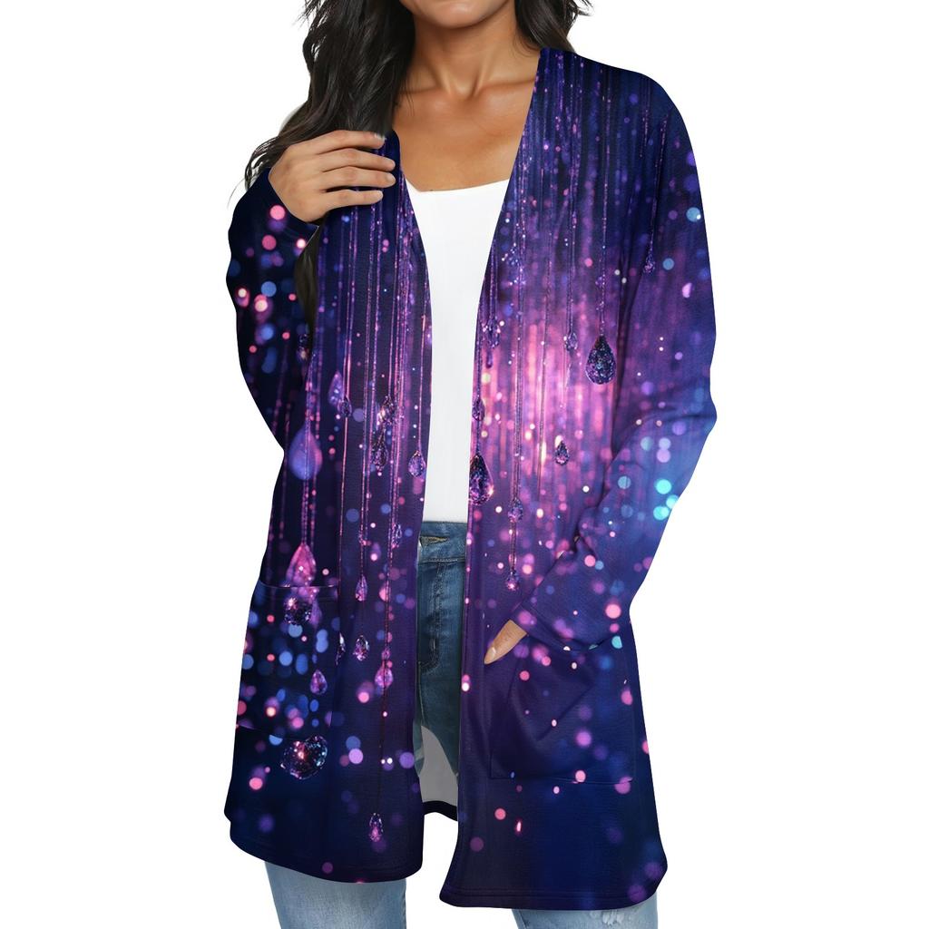 Women's Fashion Casual Retro Floral Print Mid-Length Cardigan Jacket