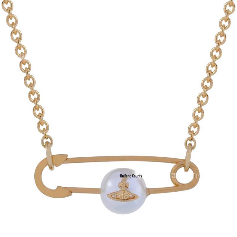 Empress Dowager Saturn Pearl Necklace & Bracelet Set - Women's Luxury Paperclip Design Accessories