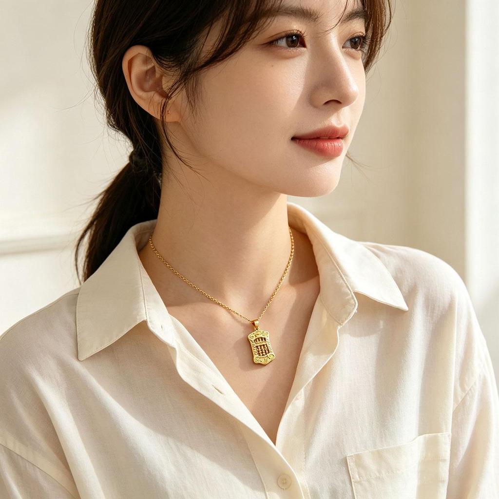 New Chinese Style Simple Abacus Pendant Necklace, Trendy Everyday Niche Versatile Design Women's Sweater Chain Chinese Style Accessory