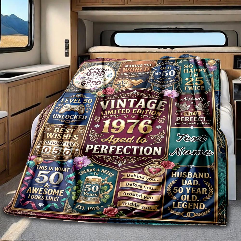 Vintage 1976 Aged To Perfection Celebration Poster Blanket Personalized Name Soft Comfortable Stylish Blanket Car Blanket Perfect For Travel Camping