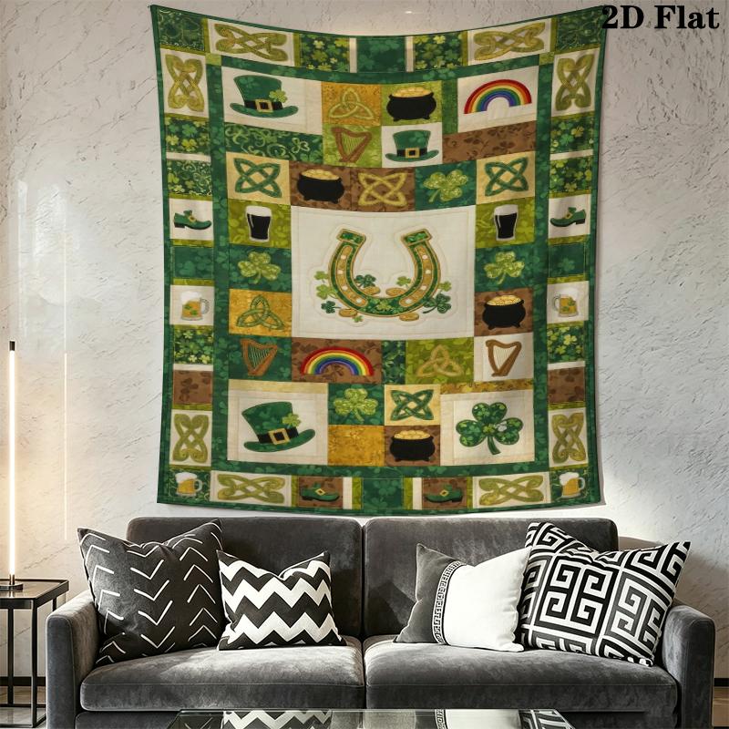 St.Patrick's Day Wall Tapestry Aesthetic Wall Hanging Printed Fabric Blanket Decorative Tapestries for Bedroom Living Room Home Decor