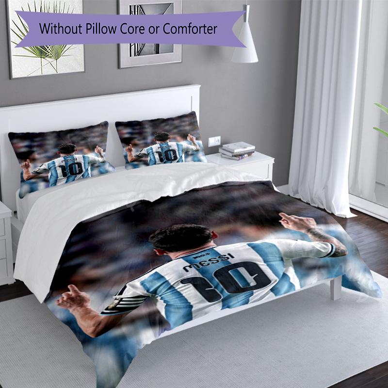 Messi World Cup Glory Bedding Set,Soft Bed Linen for Bedroom Home Decoration,Football Fan Gift,Breathable Duvet Cover with Pillowcases,Soccer Themed,P