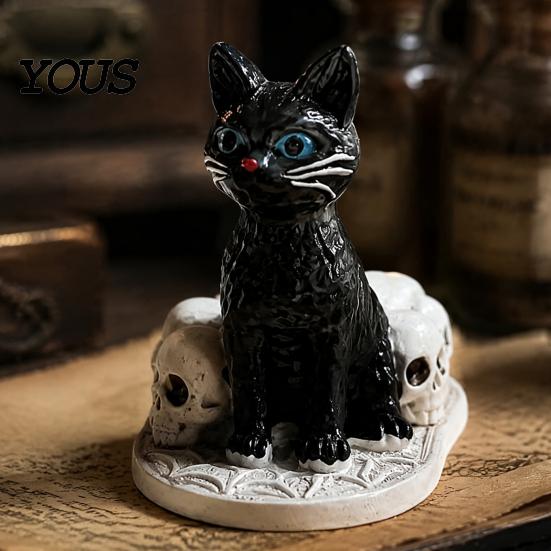Durable Desktop Statue for Halloween Dog/Cat Skull Figurine, Resin Gothic Animal Haunted House Theme Accessory Desk Fireplace, Spooky Home Tabletop