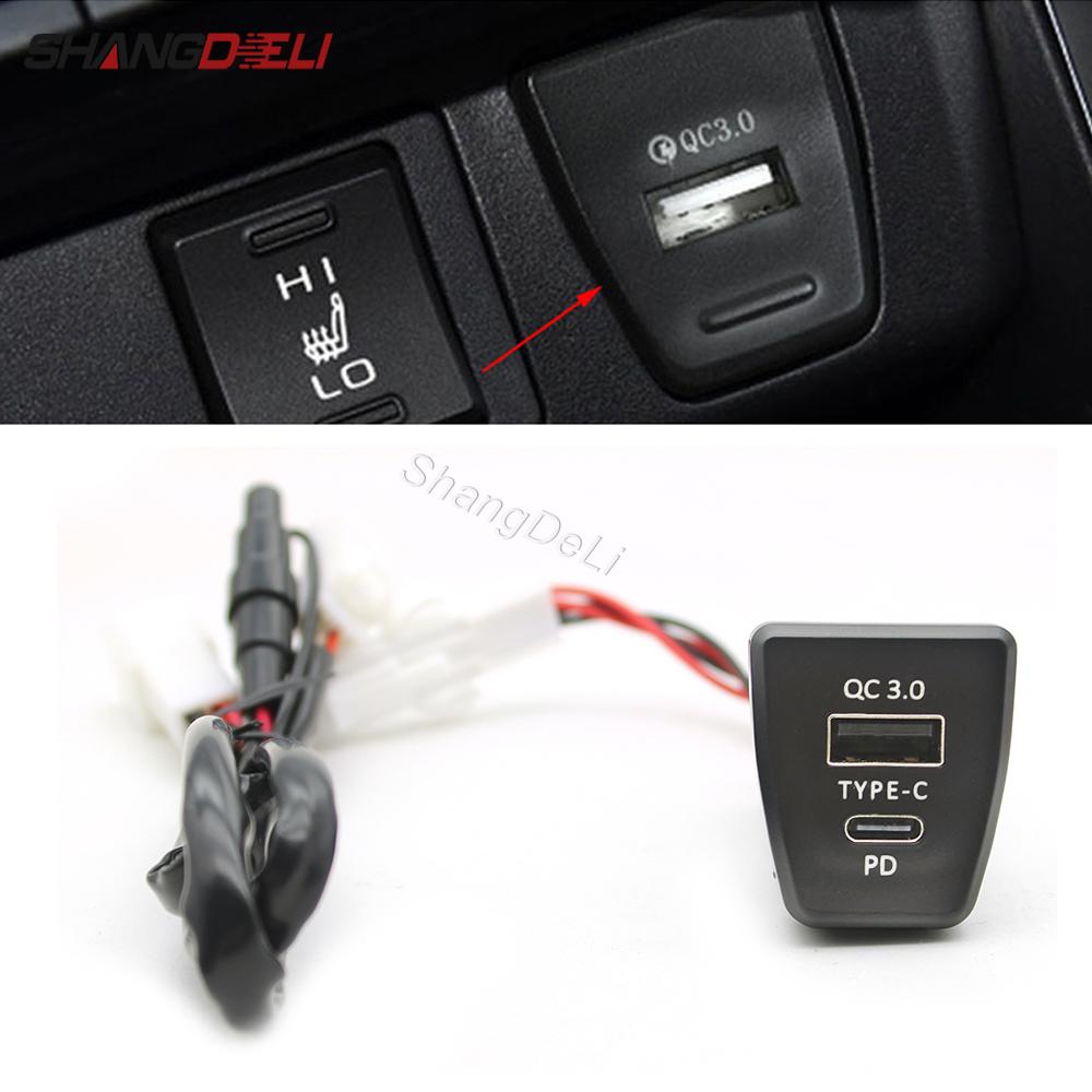 Car Charger TYPE-C PD QC3.0 USB Dual Socket Phone Charger Interface Adapter For Toyota RAV4 Rav4 XA50 2019 2020