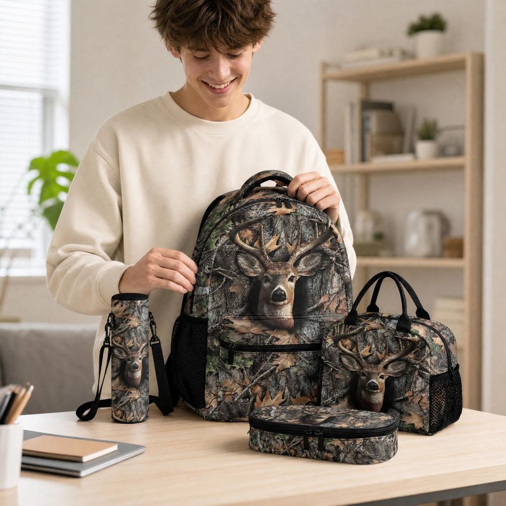 School Backpack Set 4--Over Print Bookbags for Elementary and School Students