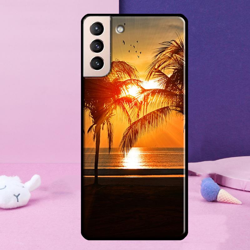 Summer Beach Sunset Palm Tree Phone Case For Samsung Galaxy S25 Ultra S24 S23 Ultra S9 S10 S20 S21 S22 Plus S24 FE Cover