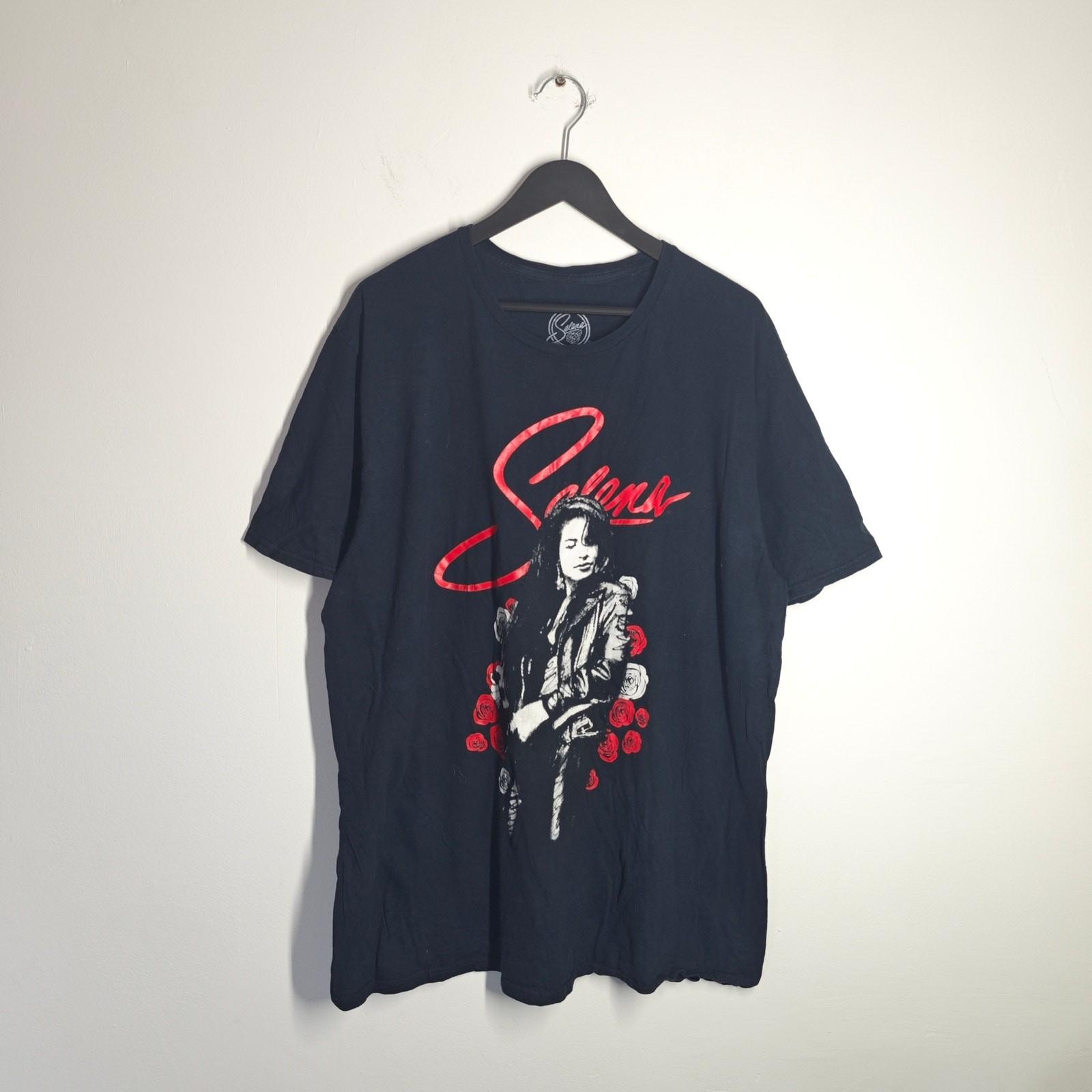 Selena T-Shirt Black Mens 2XL Woman Graphic Print Band Tee Red Roses XXL