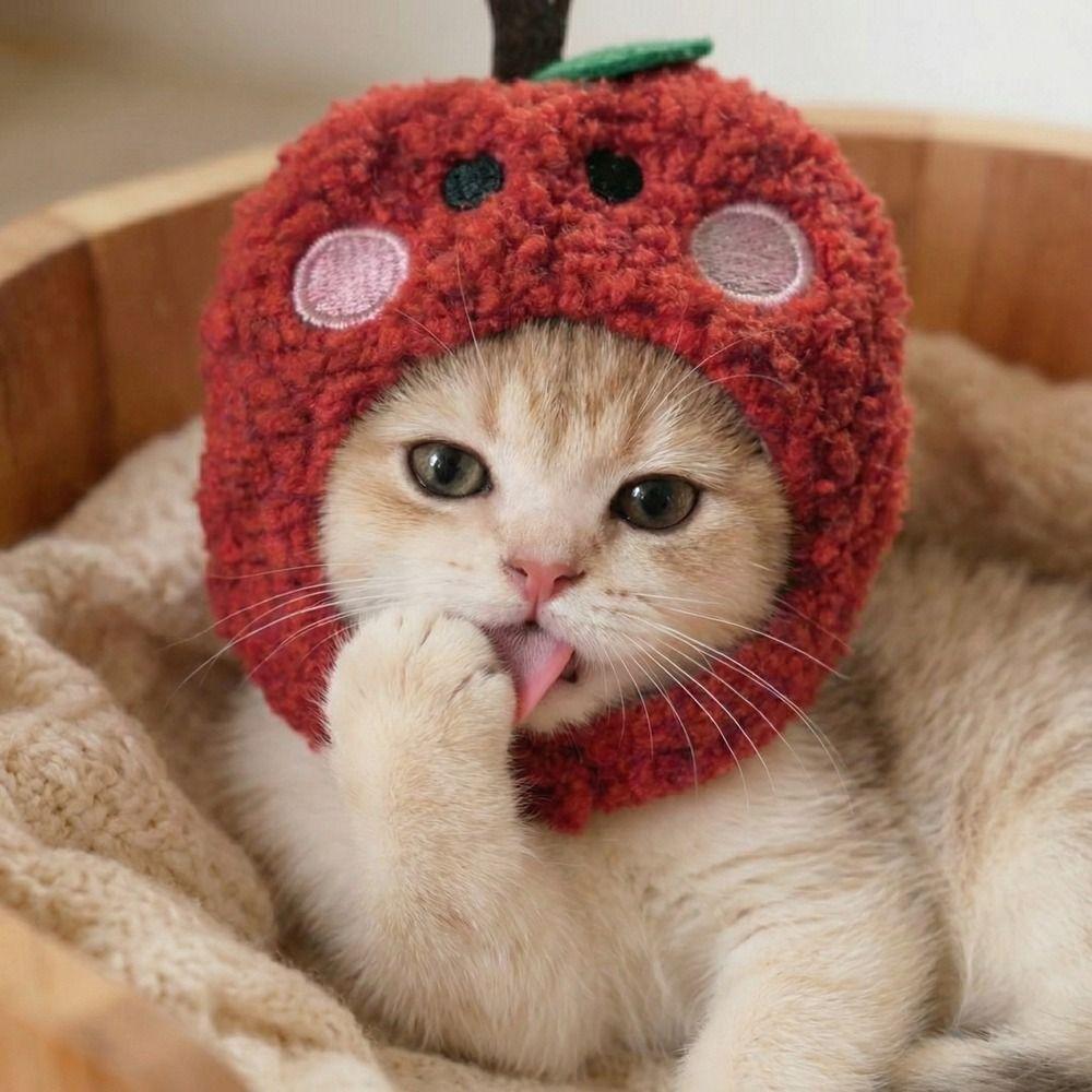 Funny Cute Pet Head Hat Plush Elastic Warm Cat Head Cover Soft Noise Protection Pet Headgear Holiday Photo Prop