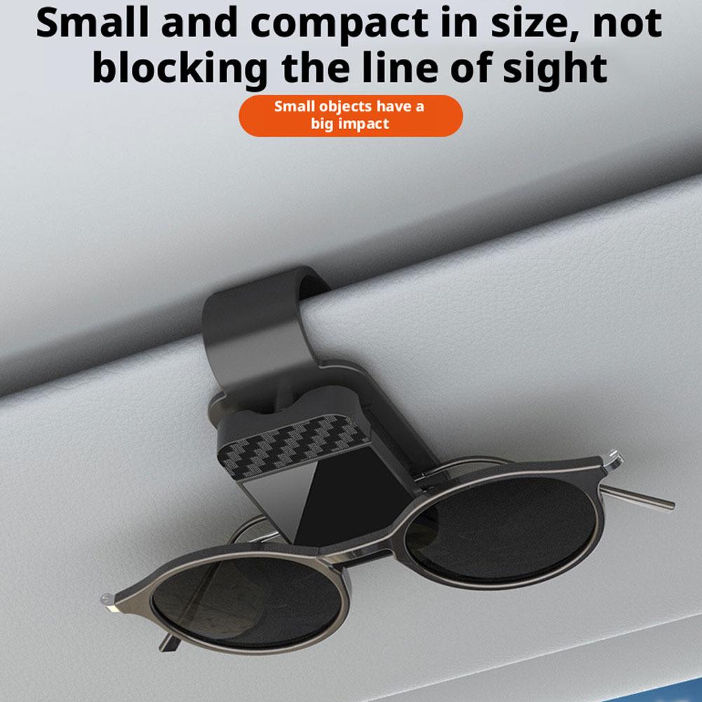 Car Sun Visor Glasses Holder Press Open 1Hand AntiScratch Compact Universal Fit Clip-On Organizer Carbon Fiber Black Beige Brown