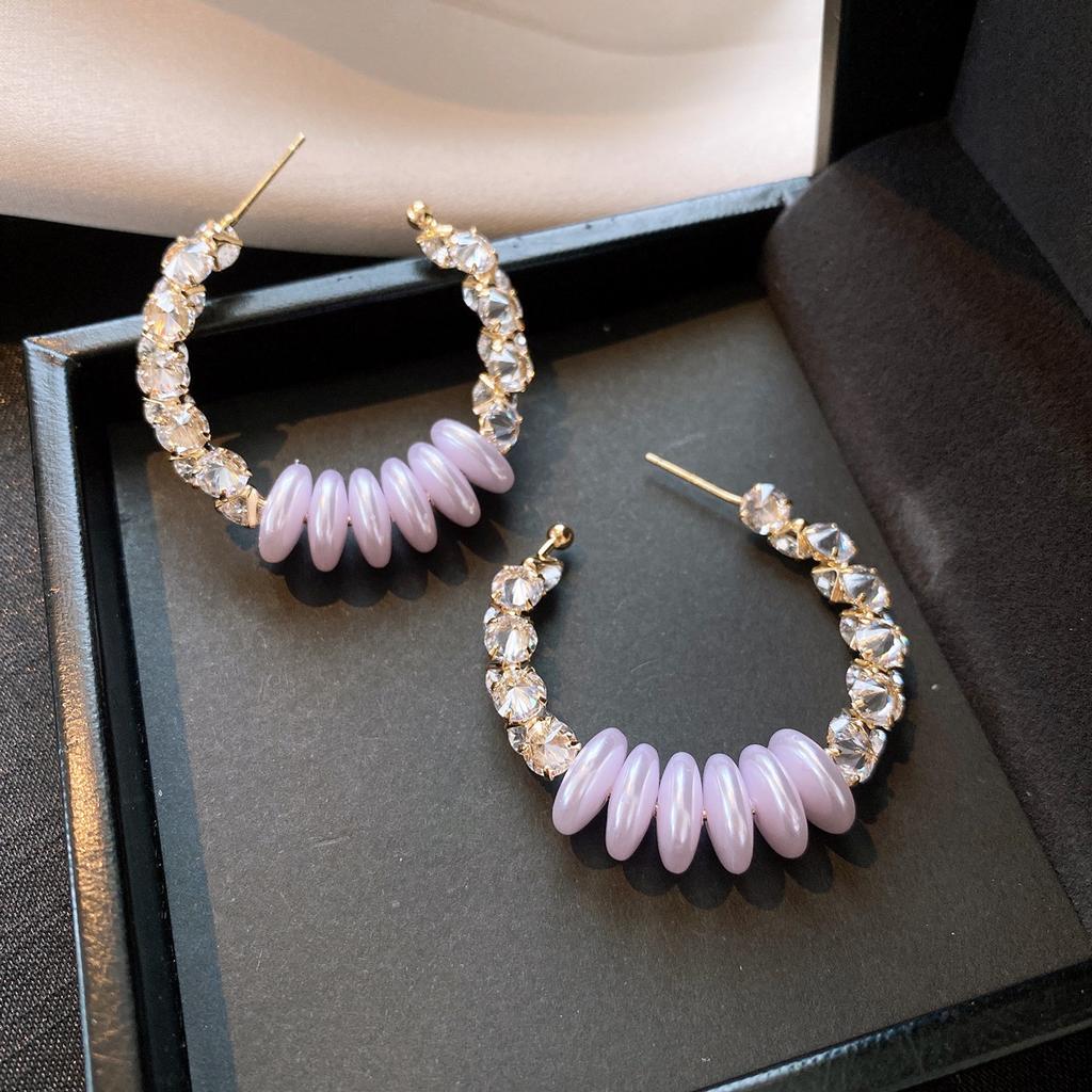18k Gold Electroplated Zircon C-shaped Pearl Earrings for Women European and American Exaggerated Hoop Earrings High-end Zircon