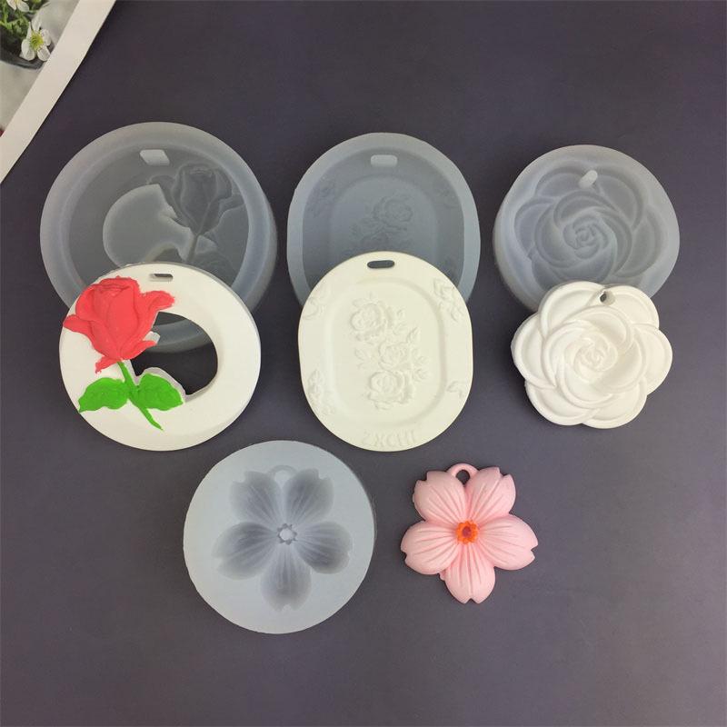 Cherry Blossom Gardenia Rose Silicone Mold for DIY Aromatherapy, Chocolate, Candle, and Epoxy Hanging Tags.