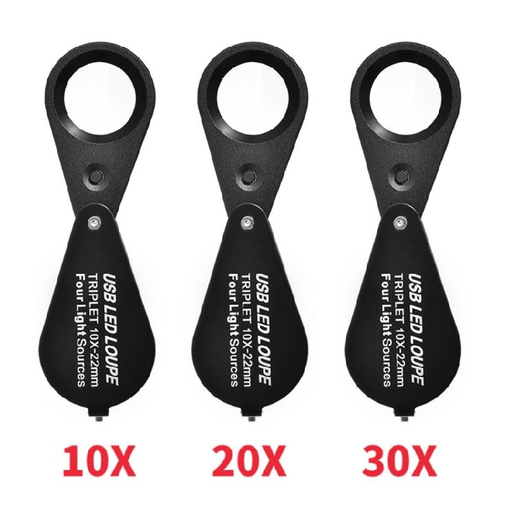 10X 20X 30X Vergrößerung Juwelierlupen mit 21mm Linse und LED-Licht für Edelsteine, Münzen, Briefmarken und Antiquitäten